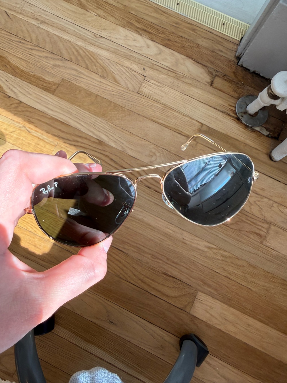 Ray-Ban Polarized Gold Frame Sunglasses with Dark Green Lenses